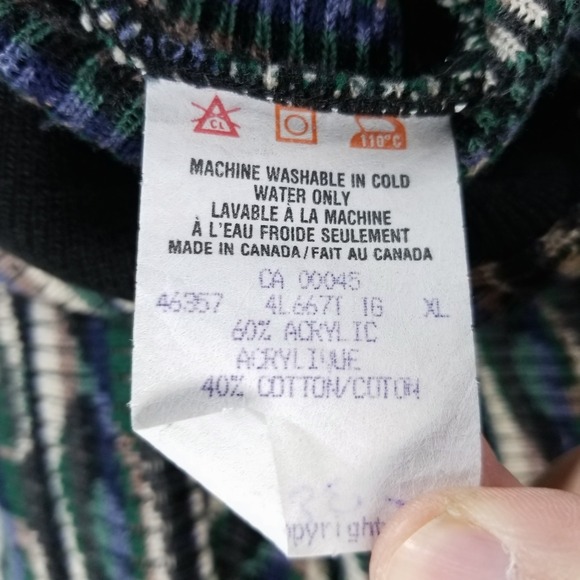 VTG Tundra Canada Bachrach Sweater Mens XL Green Pullover‎ Grandpa Geometric - Picture 5 of 8